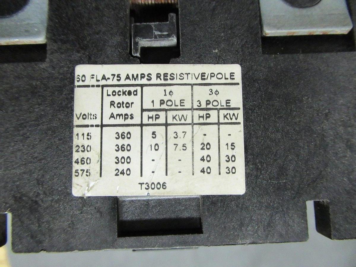Used COPELAND CONTACTOR 012-3060-01 40HP 60A 75A/RES **WARRANTY INCLUDED**