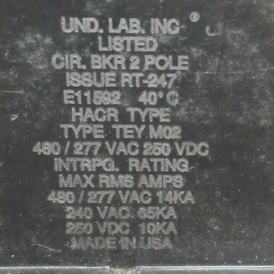 Used GE CIRCUIT BREAKER E11592 HACR-TEY-M02 ISSUE: RT-247 277-480 VAC 20 AMP 2-POLE