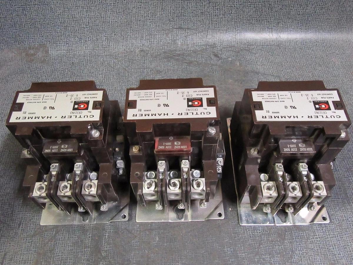 Used (1) CUTLER HAMMER CONTACTOR 120 AMP 600 VAC 3 PHASE 110-120V COIL MODEL: C832JN3