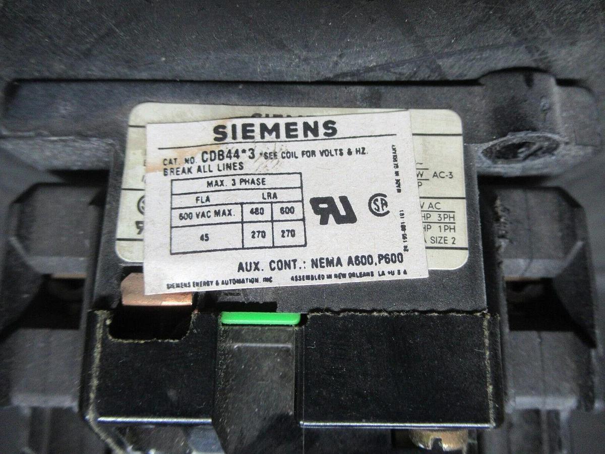 Used SIEMENS CONTACTOR CDB48*3 600 VAC 45 AMP 110/120 V COIL **WARRANTY**