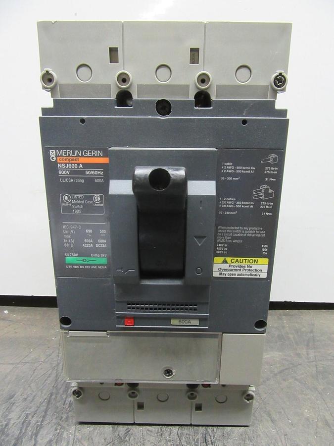 Used MERLIN GERIN COMPACT CIRCUIT BREAKER NSJ600A 600 AMP 600 VOLT 3-POLE 3-PHASE