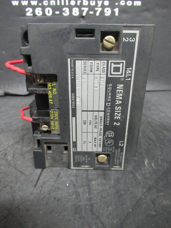 Used SQUARE D NEMA SIZE 2 CONTACTOR 8502SDG1 SER. A 230 VAC 7.5 HP COIL: 220/240 VOLT