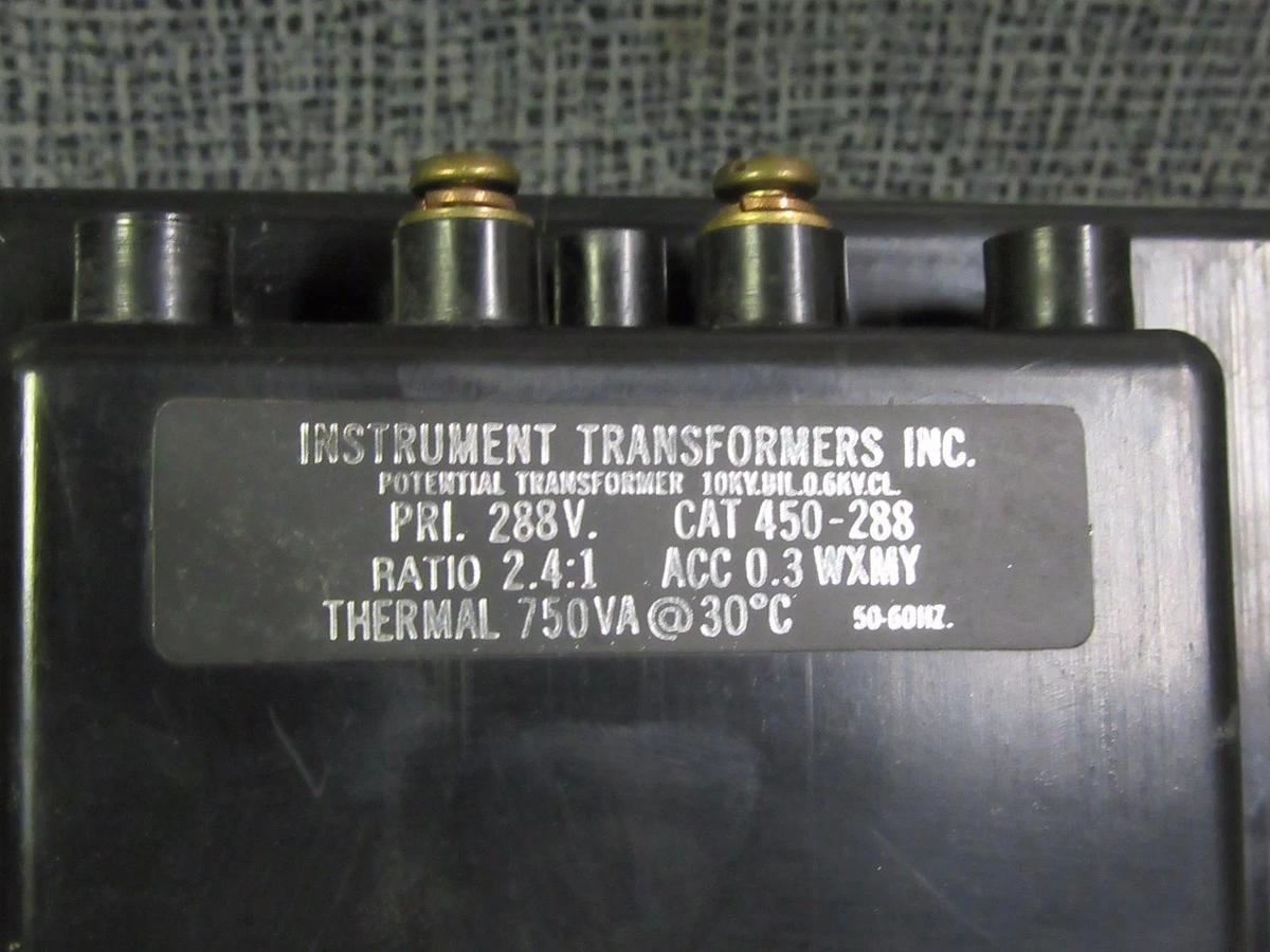 Used INSTRUMENT TRANSFORMERS POTENTIAL TRANSFORMER # 450-288 PRI: 288V RATIO 2.4 : 1