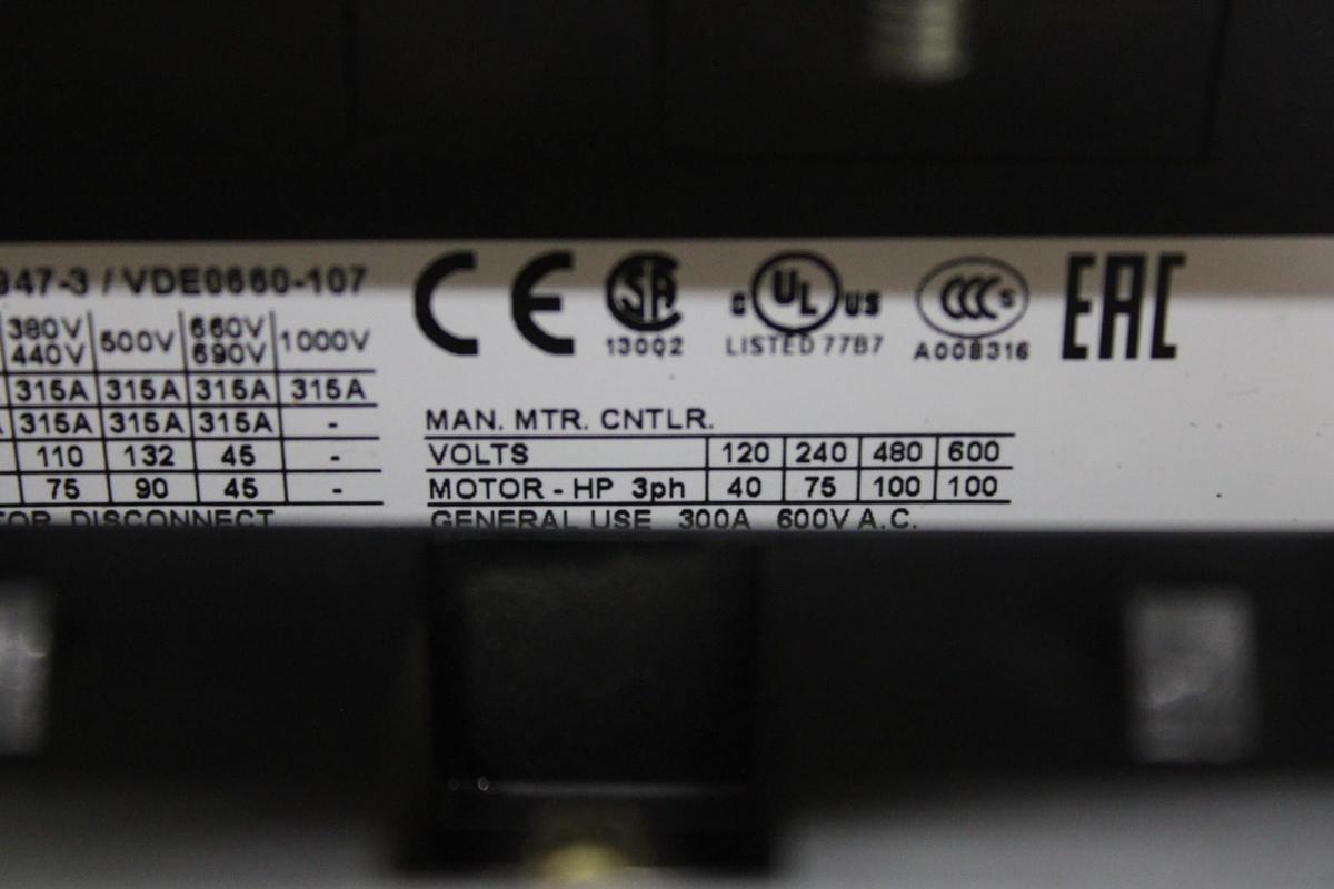 Used EATON DISCONNECT SWITCH P5-315 DE18F42042/000100 600 VOLT 300 AMP 100 HP
