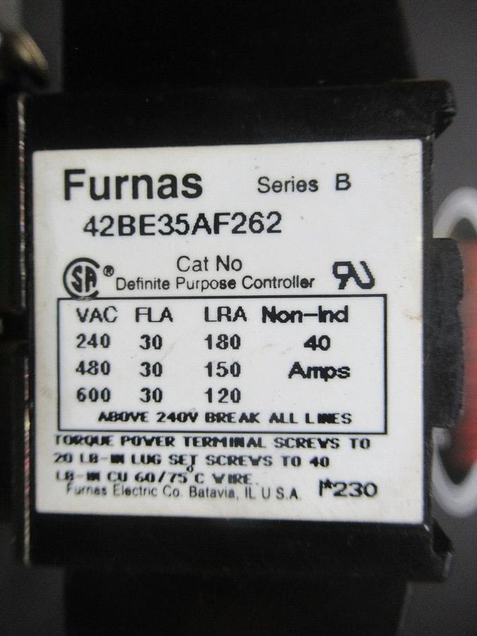 Used FURNAS CONTACTOR 42BE35AF262 30 AMP 600 VAC 3-POLE **WARRANTY**
