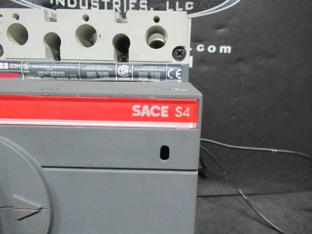 Used ABB CIRCUIT BREAKER S3H SACE S4 225 AMP 480 VAC 500 VDC 3-POLE W/ AUXLLIARY