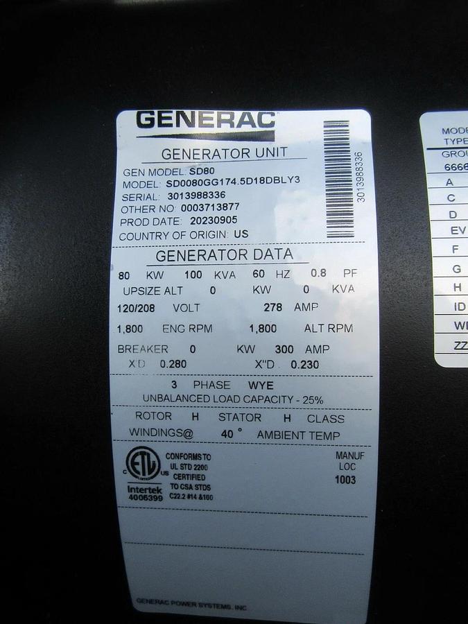 Used 80 KW DIESEL GENERATOR GENERAC 120/240V FPT BRAND NEW SOUND ENCLOSED VIDEO 50 KW