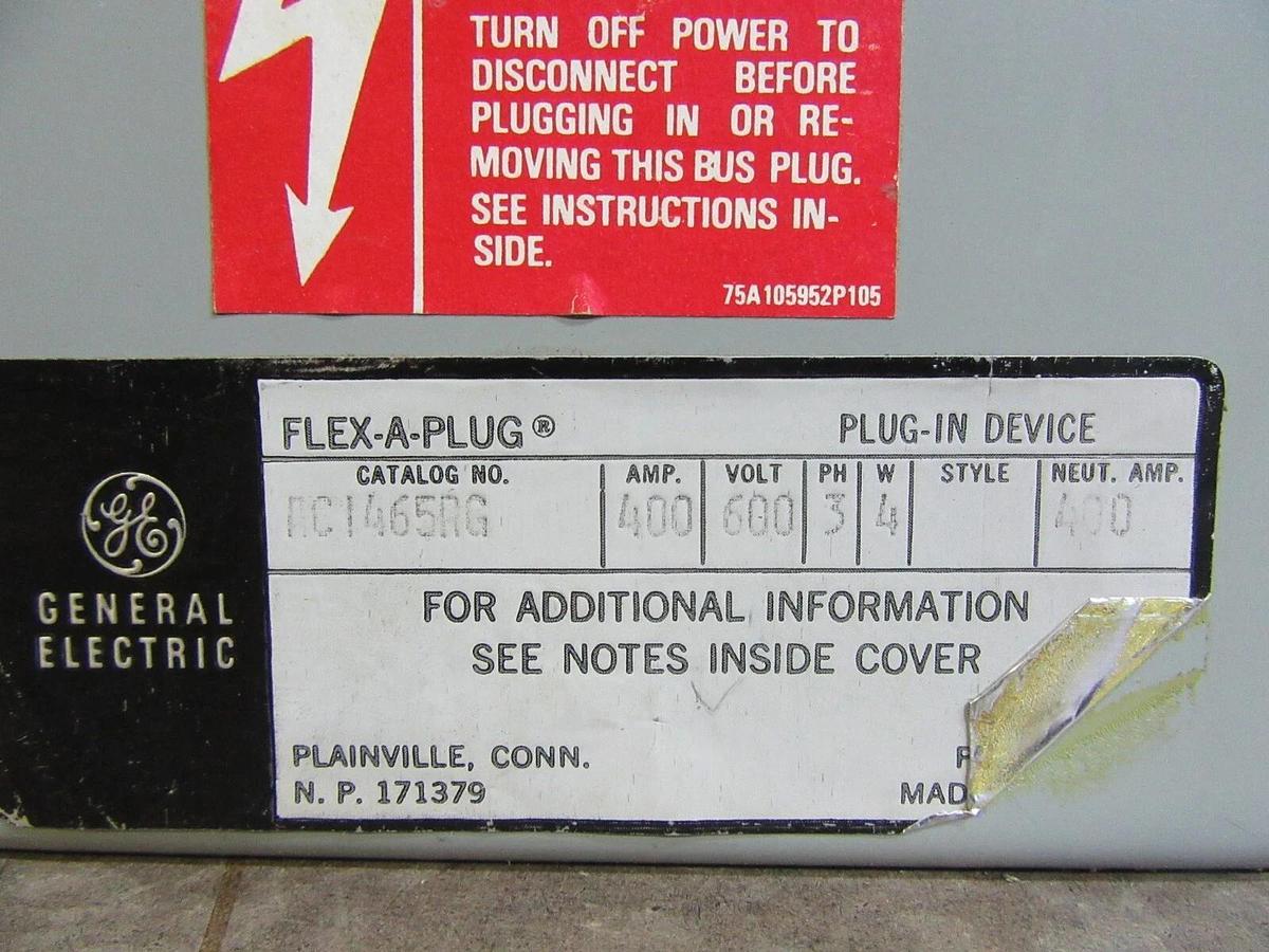 Used GE FUSIBLE BUS/BUSS PLUG AC1465RG 400 AMP 600 VOLT 4-WIRE 3-PHASE FLEX-A-PLUG