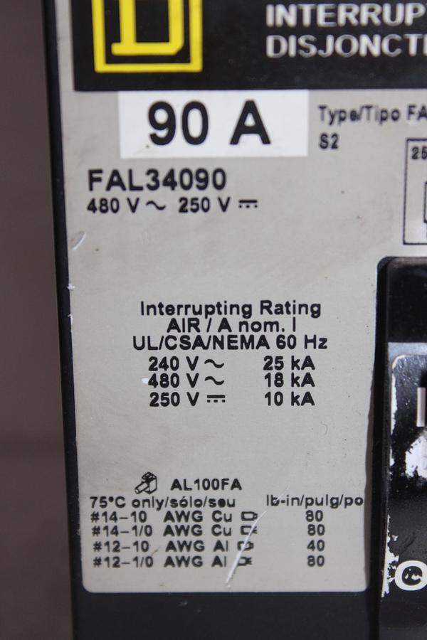 Used SQUARE D CIRCUIT BREAKER FAL34020 20 AMP 480 VAC 3-POLE **WARRANTY**