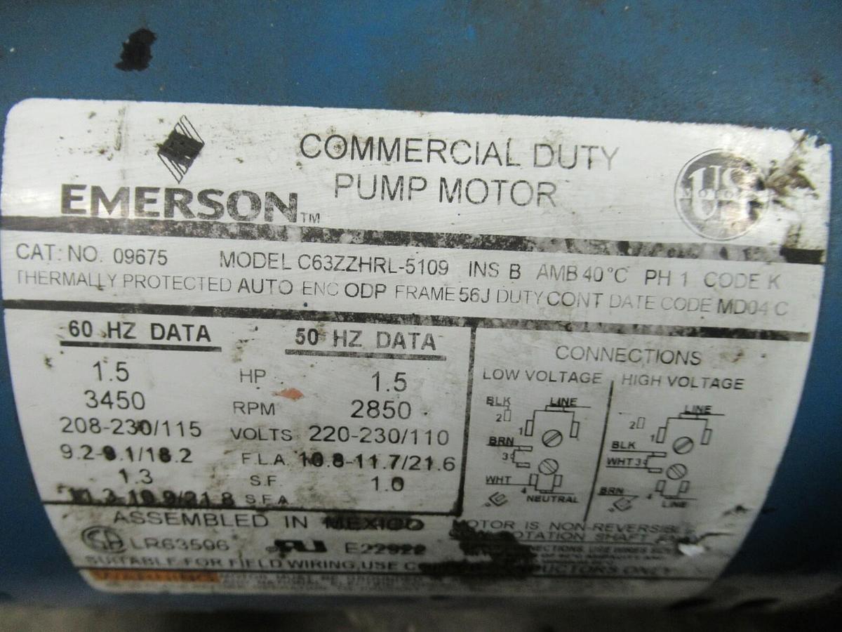 Used BURKS CIRCULATION PUMP 15G5 15G5-1-1/4 1.5 HP 115/208-230 VOLTS 3450 RPM 09675