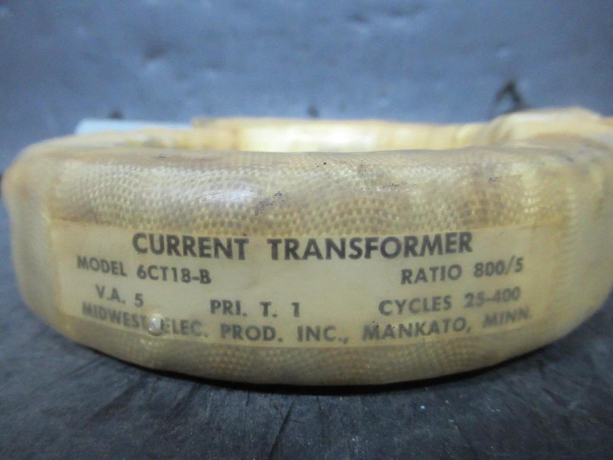 Used MIDWEST CURRENT TRANSFORMER 6CT18B RATIO: 800:5 CYCLES: 25-400 5 VA *WARRANTY*