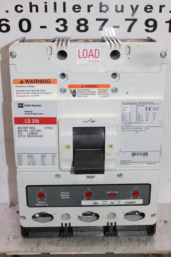 Used CUTLER-HAMMER CIRCUIT BREAKER LD3600F 600 AMP 3-POLE 600 VAC *WARRANTY*