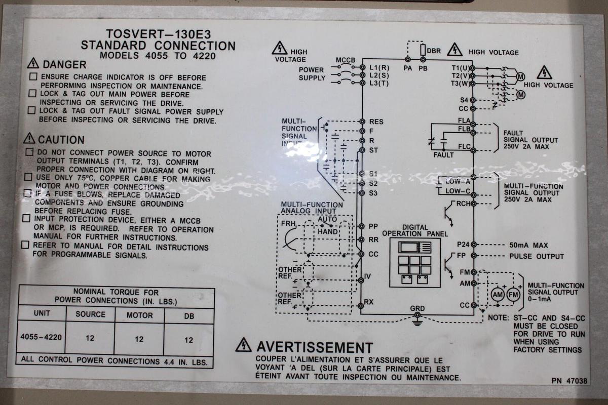 Used TOSHIBA 130E3 TRANSISTOR INVERTER VT130E3U4080A 8 KVA 460 VOLT 12 AMP