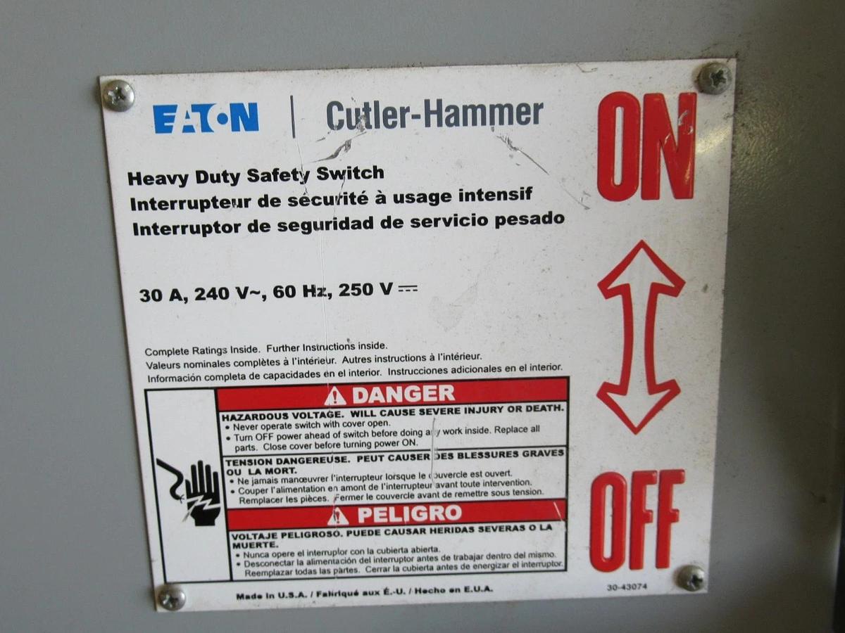 Used CUTLER HAMMER DISCONNECT DH221NGK 30A 240VAC 250VDC 2-POLE **WARRANTY INCLUDED**