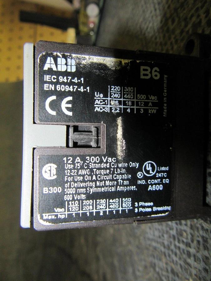 Used ABB CONTACTOR B6-30-01 600V 1 HP 12 AMP 110/120 VAC COIL **WARRANTY INCLUDED**