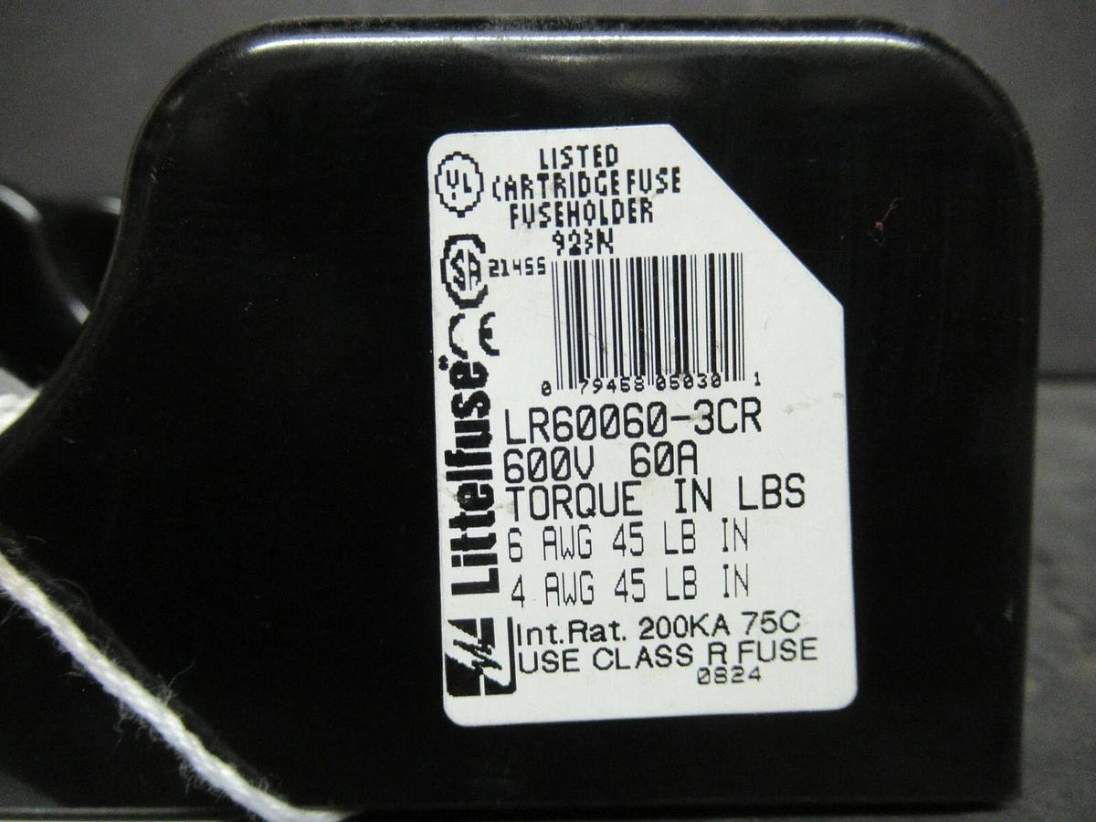 Used LITTELFUSE FUSE HOLDER LR60060-3CR FOR 60 AMP 600 V CLASS R FUSES