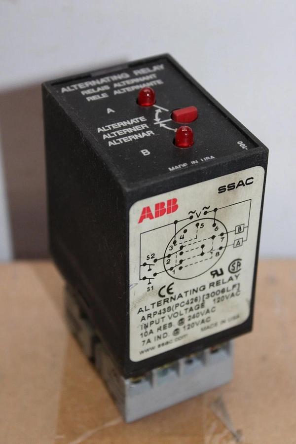 Used ABB SSAC ALTERNATING RELAY ARP43S (PC426) 120 VAC 10 AMP W/ 5X852M BASE