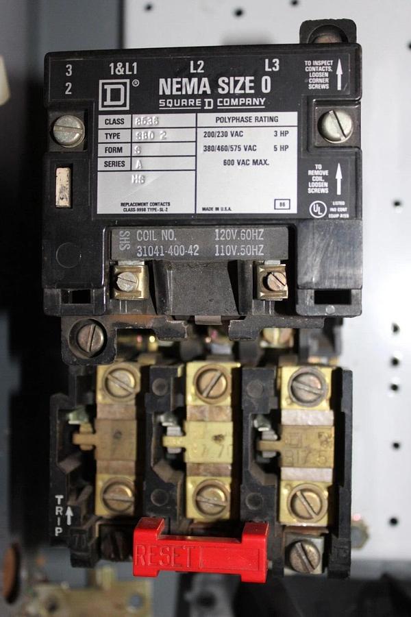 Used SQUARE D COMBINATION STARTER 8538SBA66V02CFP1 30 AMP 600 VAC TYPE 12/3R