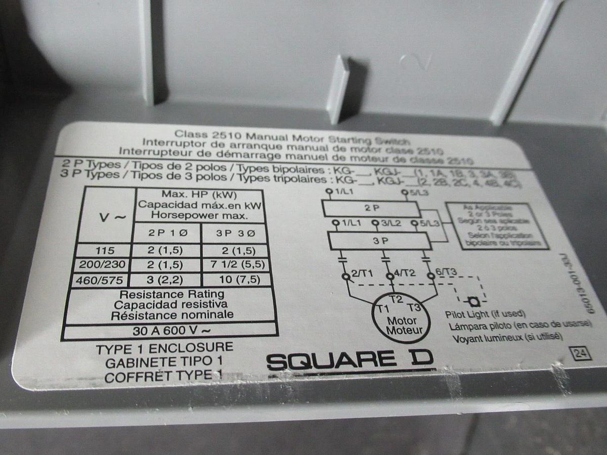 NEW SURPLUS SQUARE D FHP MANUAL MOTOR STARTER 2510KG1 ENCLOSURE TYPE 1 10 HP