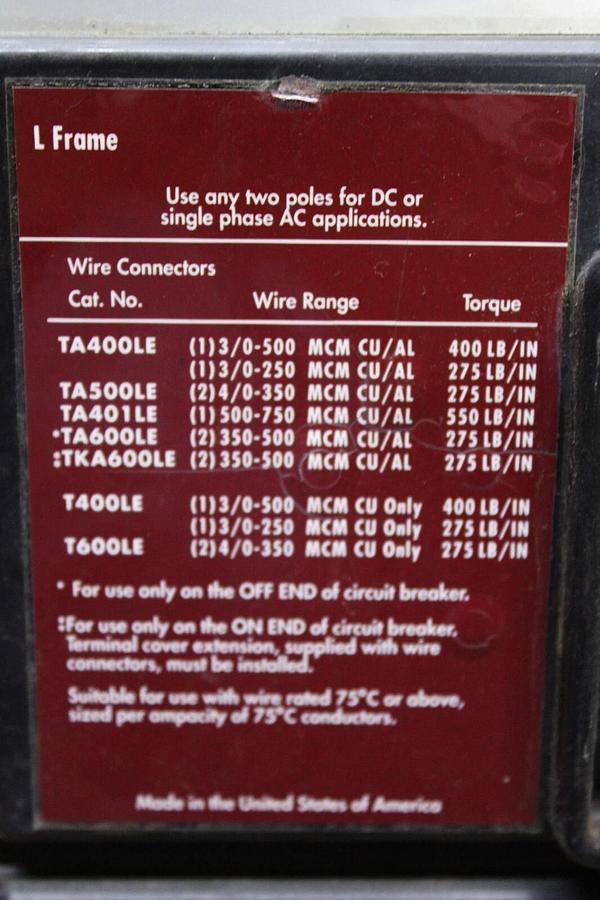 Used CUTLER HAMMER MOLDED CASE SWITCH LS36040YE 400 AMP 600 VAC 3-POLE