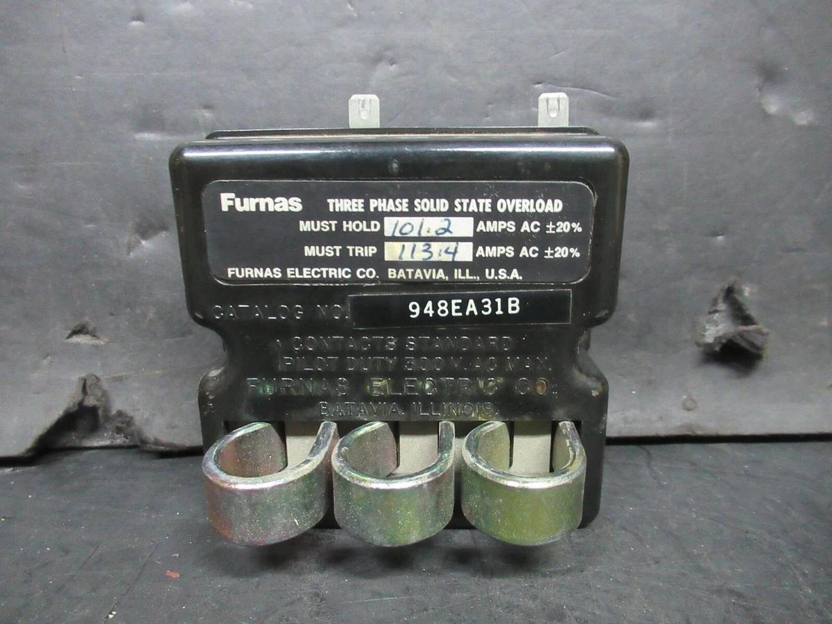 Used FURNAS THREE PHASE SOLID STATE OVERLOAD 948E31B 113:4 AMP TRIP **WARRANTY**