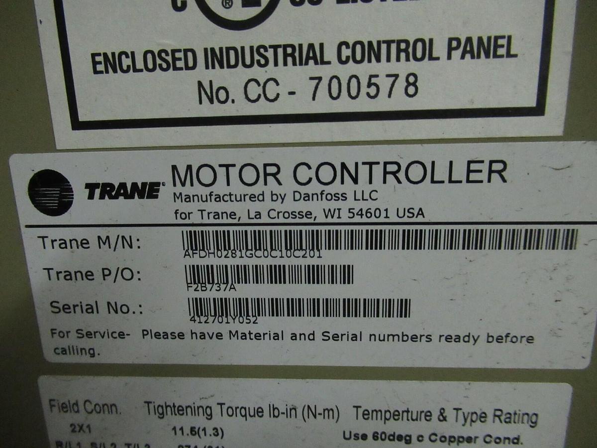 Used TR200 225 (234) HP TRANE ADAPTIVE DRIVE 281 AMP 480 VAC 3 PH AFDH0281GC0C10C201