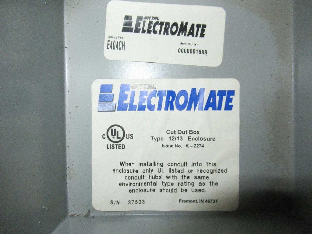 Used ELECTROMATE ENCLOSURE TYPE 12,13 E-404CH 4" x 4" x 3" **WARRANTY INCLUDED**