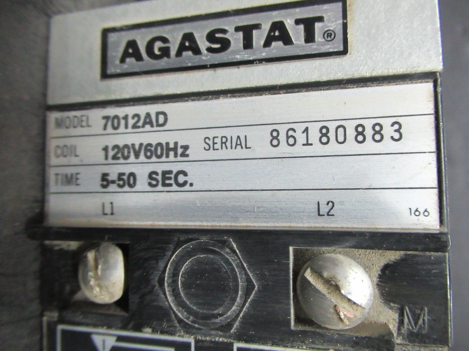 Used AGASTAT TIME DELAY RELAY 5-50 SECONDS 7012AD 120 VAC VOIL 600 VAC 10 AMP