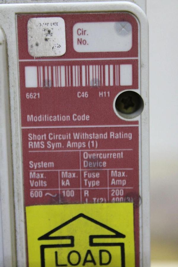 Used CUTLER HAMMER MOLDED CASE SWITCH JDB3250KXD03D08 250 AMP 3-POLE 600 VAC