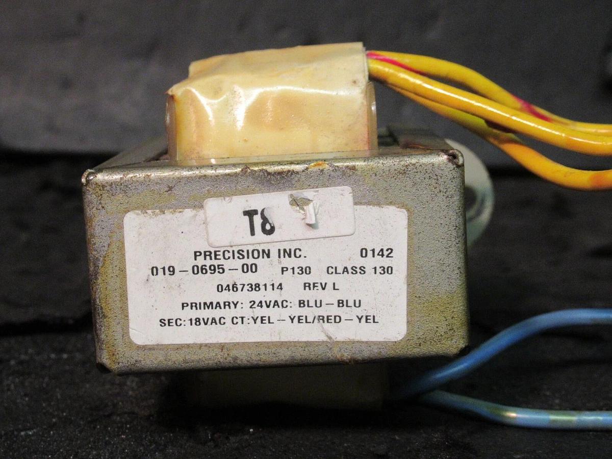 Used PRECISION INC. 019-0695-00 CONTROL TRANSFORMER 046738114 24 VAC PRIMARY TO 18 V