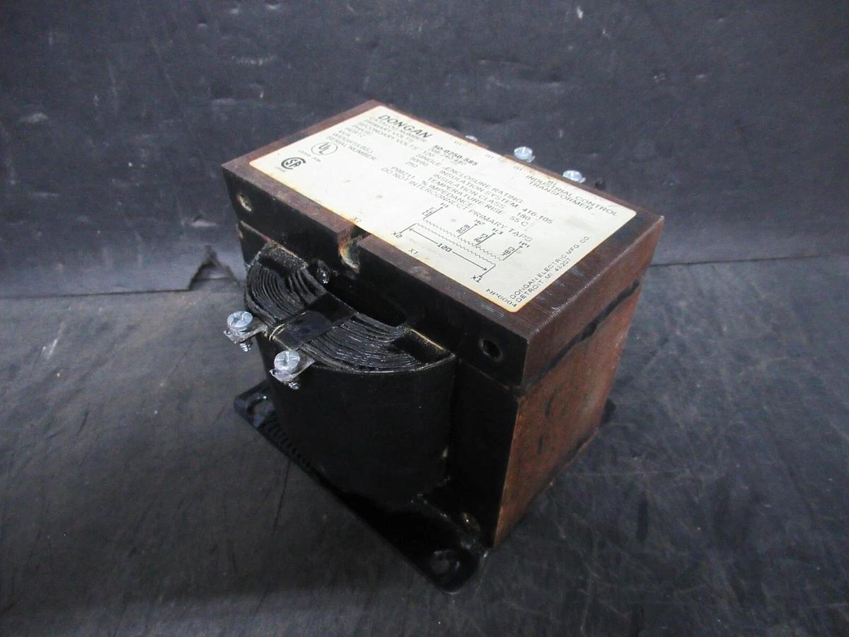 Used DONGAN TRANSFORMER 50-0250-585 0.25 KVA PRI: 208-480 VOLT SEC: 120 VOLT