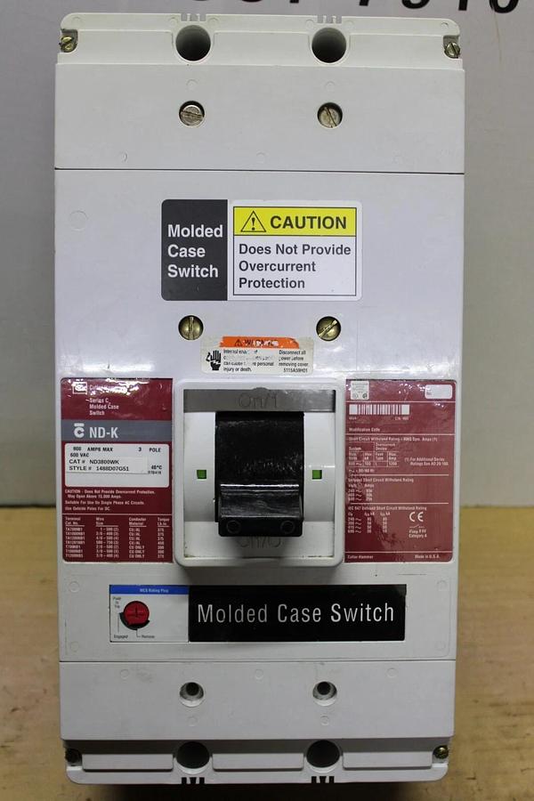 Used CUTLER HAMMER MOLDED CASE SWITCH ND3800WK 800 AMP 600 VAC 3-POLE **WARRANTY**