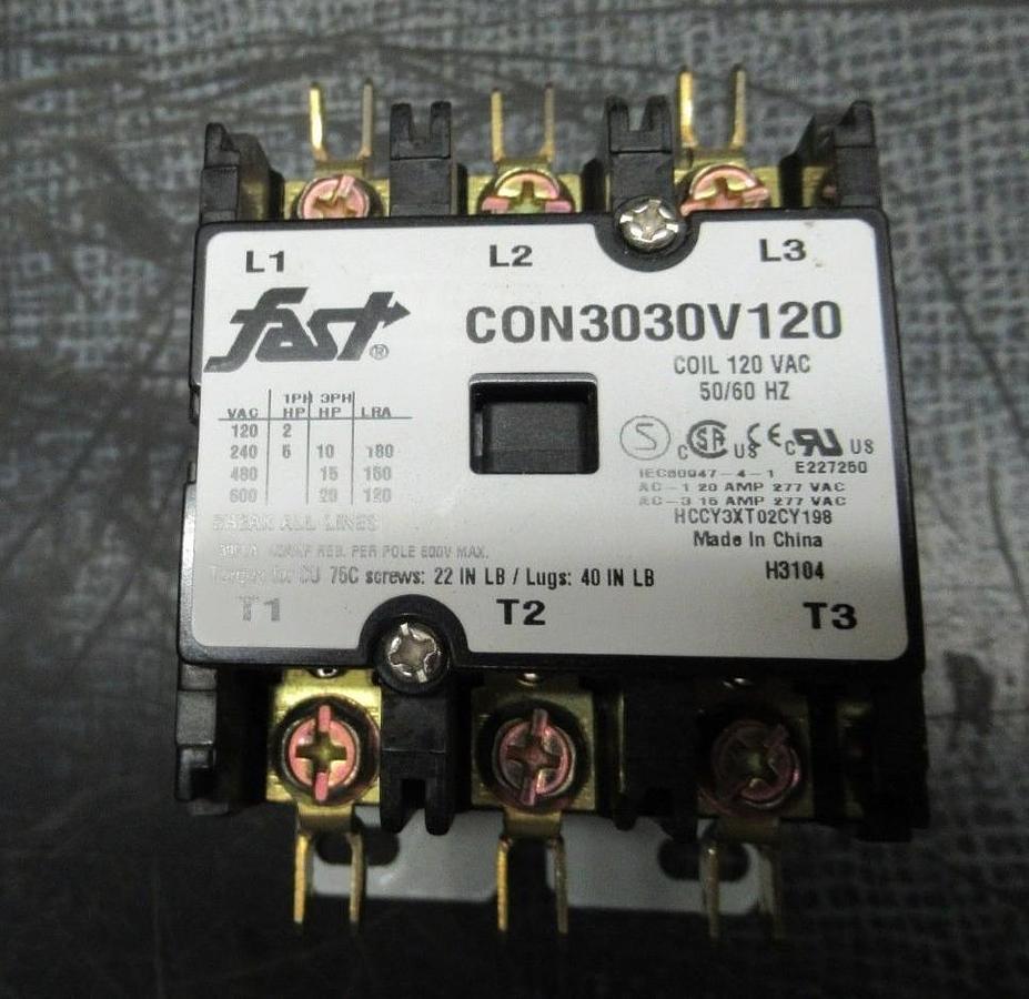Used FAST CONTACTOR CON3030V120 600V 30A COIL: 120V **WARRANTY INCLUDED**
