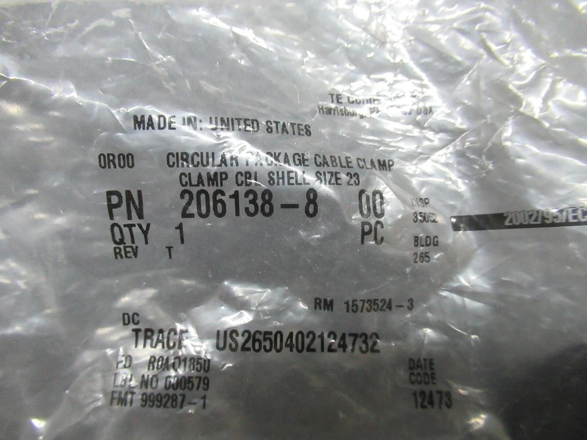 TE CONNECTIVITY CABLE CLAMP SHELL SIZE: 23 206138-8 **WARRANTY INCLUDED**