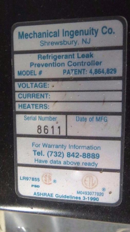 Used MECHANICAL INGENUITY PRELERT/PREVAC CHILLER PRESSURE/LEAK PROTECTION SYSTEM