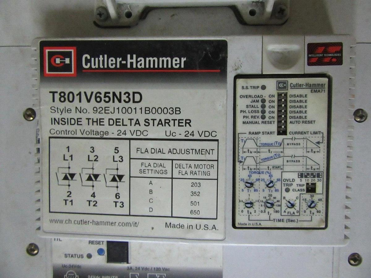 Used 650 AMP CONTINUOUS CUTLER HAMMER INSIDE THE DELTA - SOFT STARTER T801V65N3D