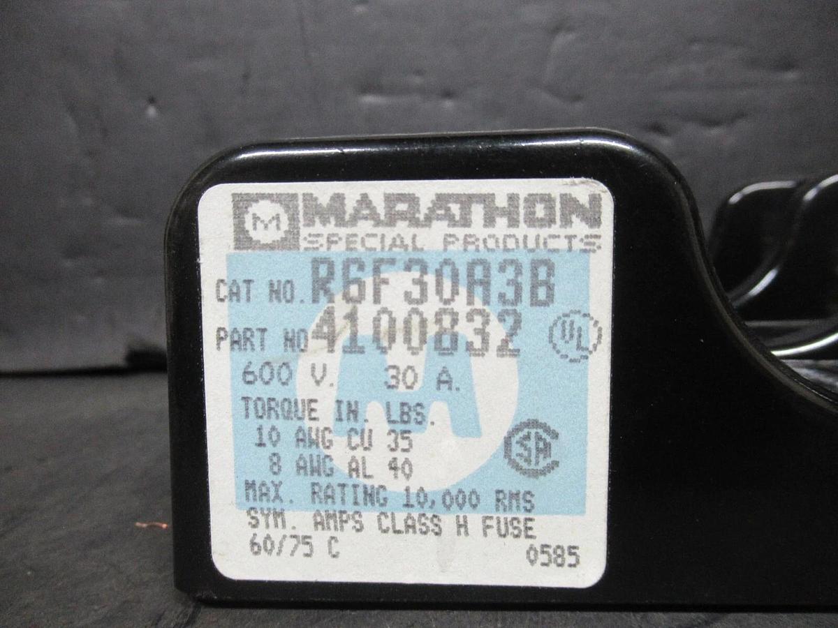 Used (LOT OF 3) MARATHON TRIPLE FUSE HOLDER R6F30A3B / 4100832 3-POLE 600 VOLT 30 AMP