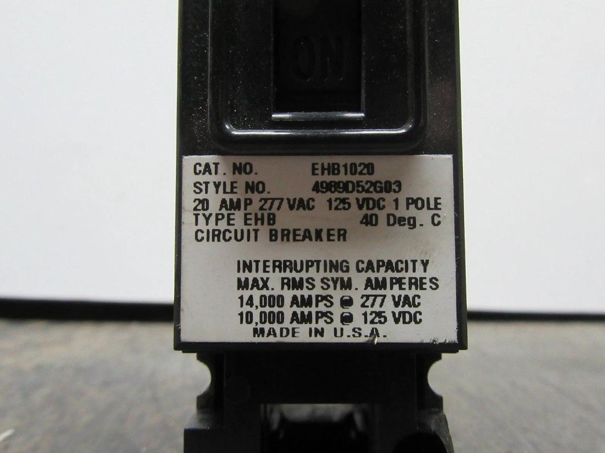 Used LOT OF 5 CUTLER HAMMER BREAKER EHD1020 1-POLE 20 AMP 277 VAC **WARRANTY**