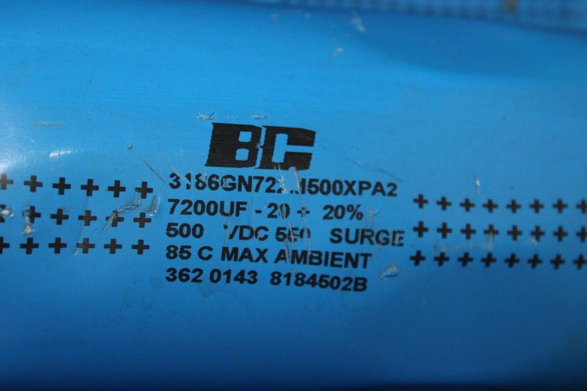 Used BC CAPACITOR BANK 3186GN722M500XPA2 362-0143-8184502B 7200 uF 500 VDC