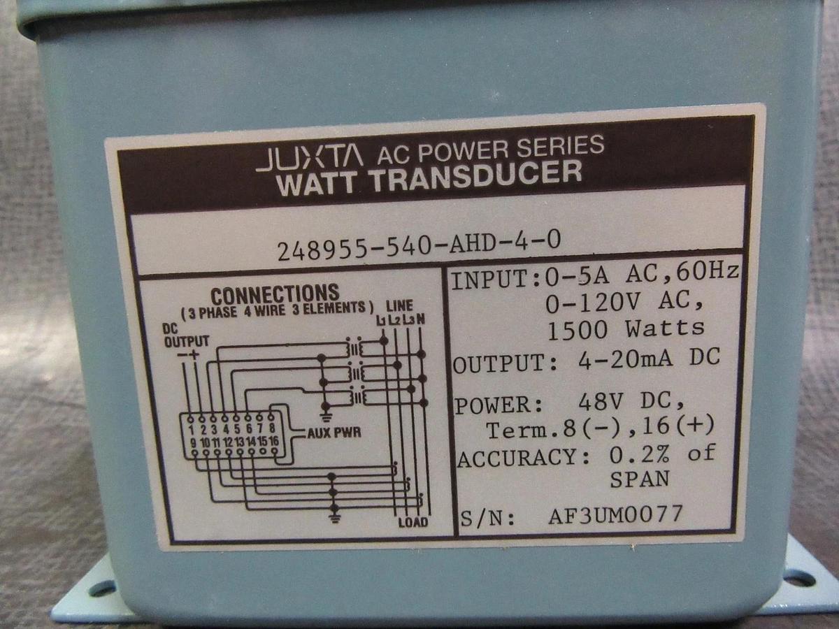 Used YOKOGAWA JUXTA AC SERIES WATT TRANSDUCER 248955-540-AHD-4-0 0-120V 1500 WATT