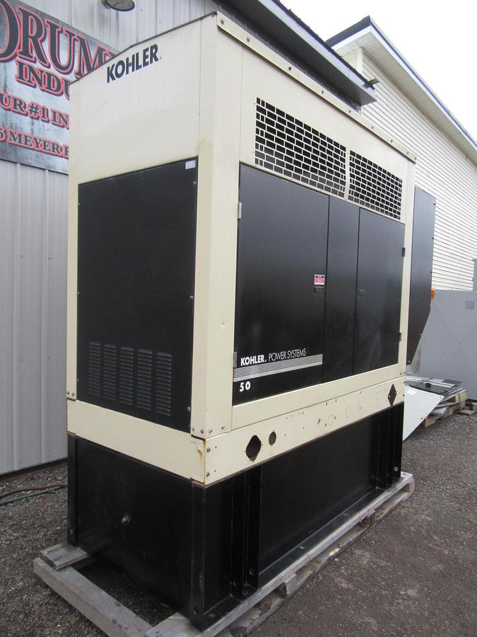 Used 50 KW DIESEL GENERATOR  KOHLER 120/240V JOHN DEERE ENCLOSED VIDEO WE SHIP 55KW