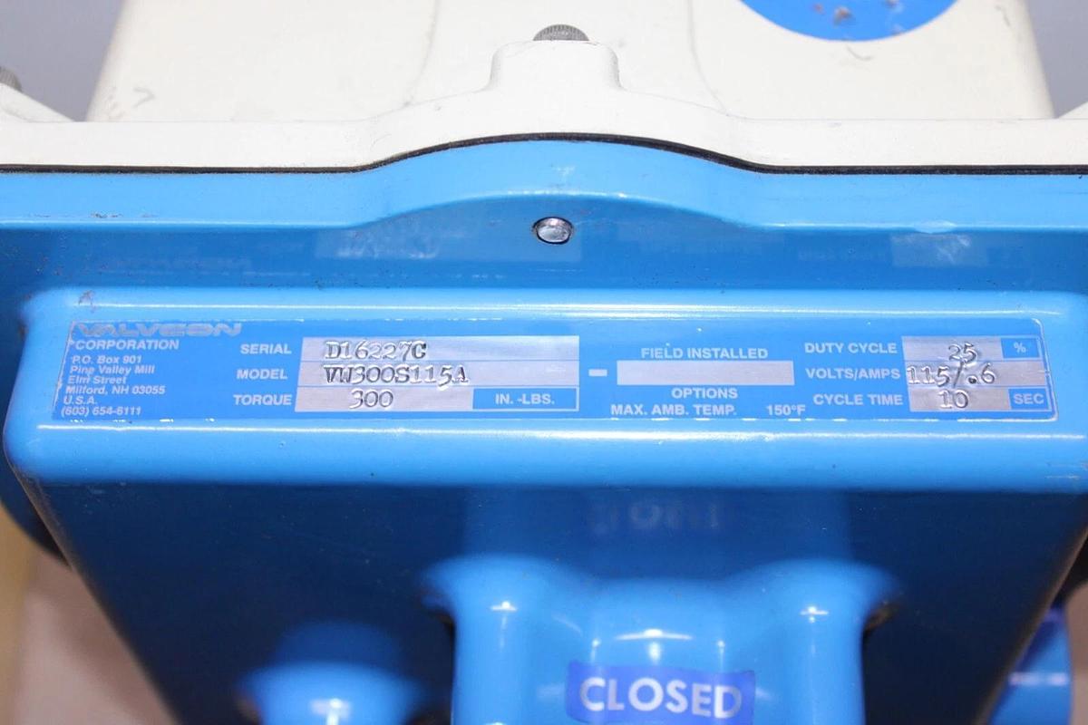 Used VALVCON ACTUATOR VW300S115A 300 IN-LBS 115 VAC 0.6 AMP 10 SEC CYCLE **WARRANTY**