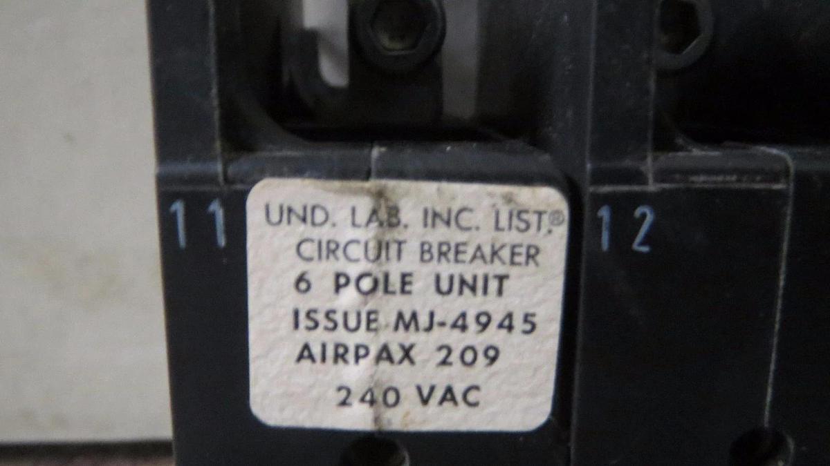 Used AIRPAX 6 POLE BREAKER 240 VAC 67 AMP 77 AMP TRIP 219-3-2600-432 HH83XB432-B