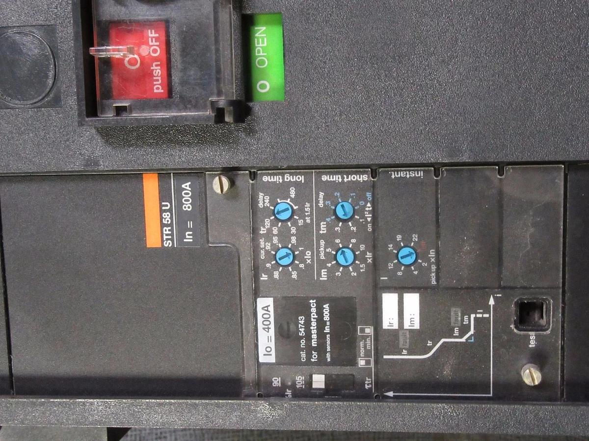 Used 800 AMP SQUARE D MP08H1 MASTERPACT BREAKER 800A 3P 600V  STR58U W/ LSI MP08HI