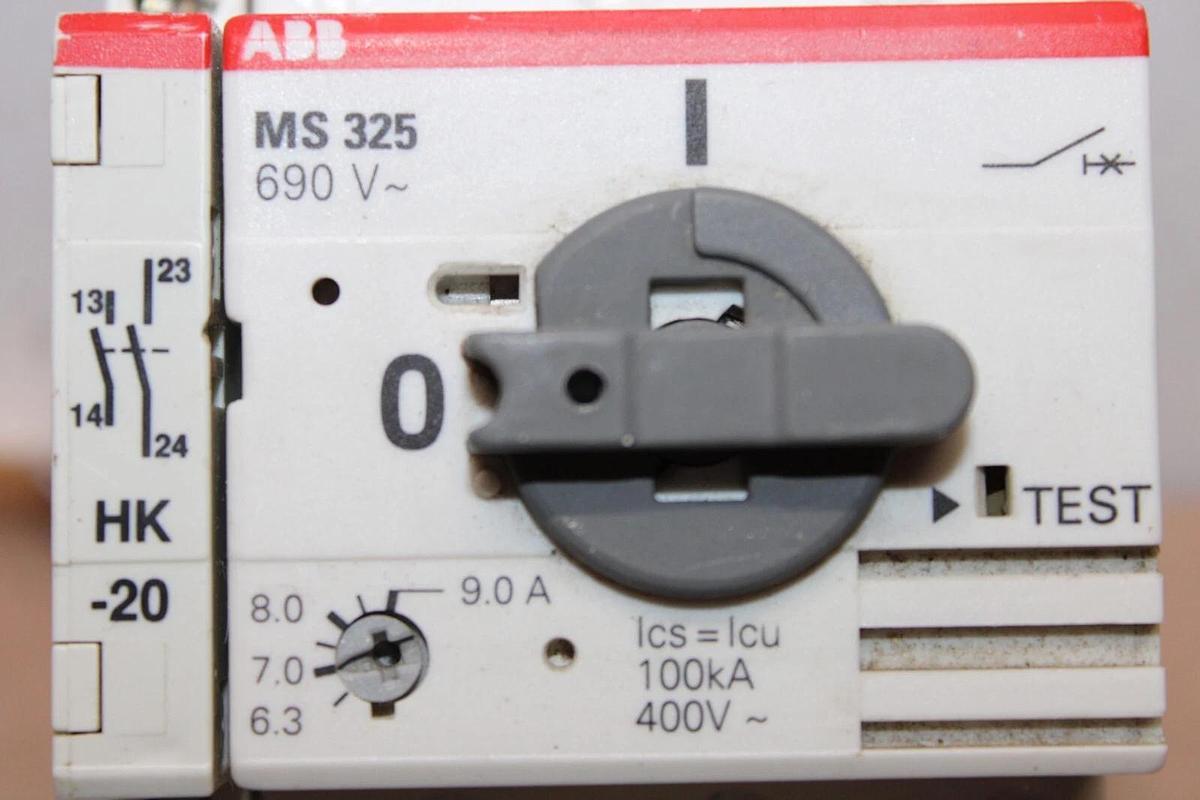 Used ABB MANUAL MOTOR STARTER MS325 6.3-9 AMP 600 VAC 3-PHASE 3-POLE 7.5 HP