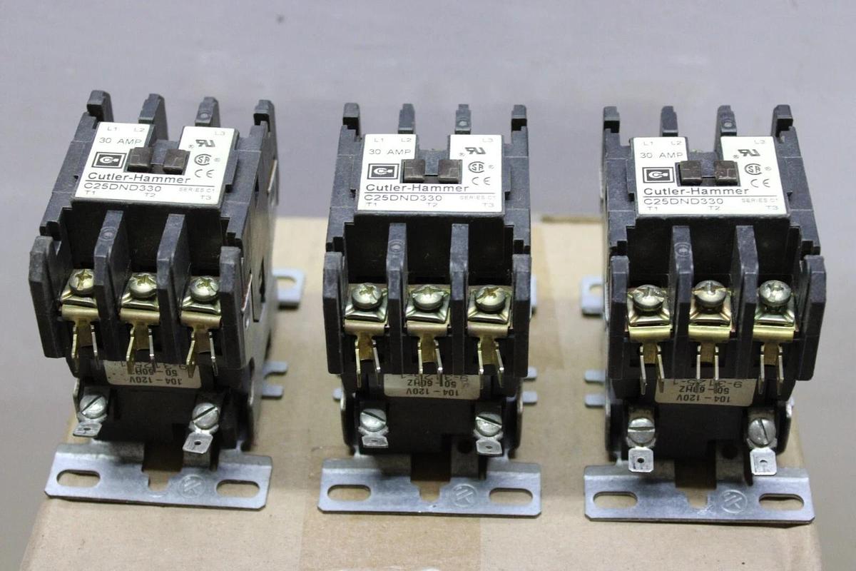 Used CUTLER HAMMER CONTACTOR C25DND330 30 AMP COIL: 120V **LOT OF 3**