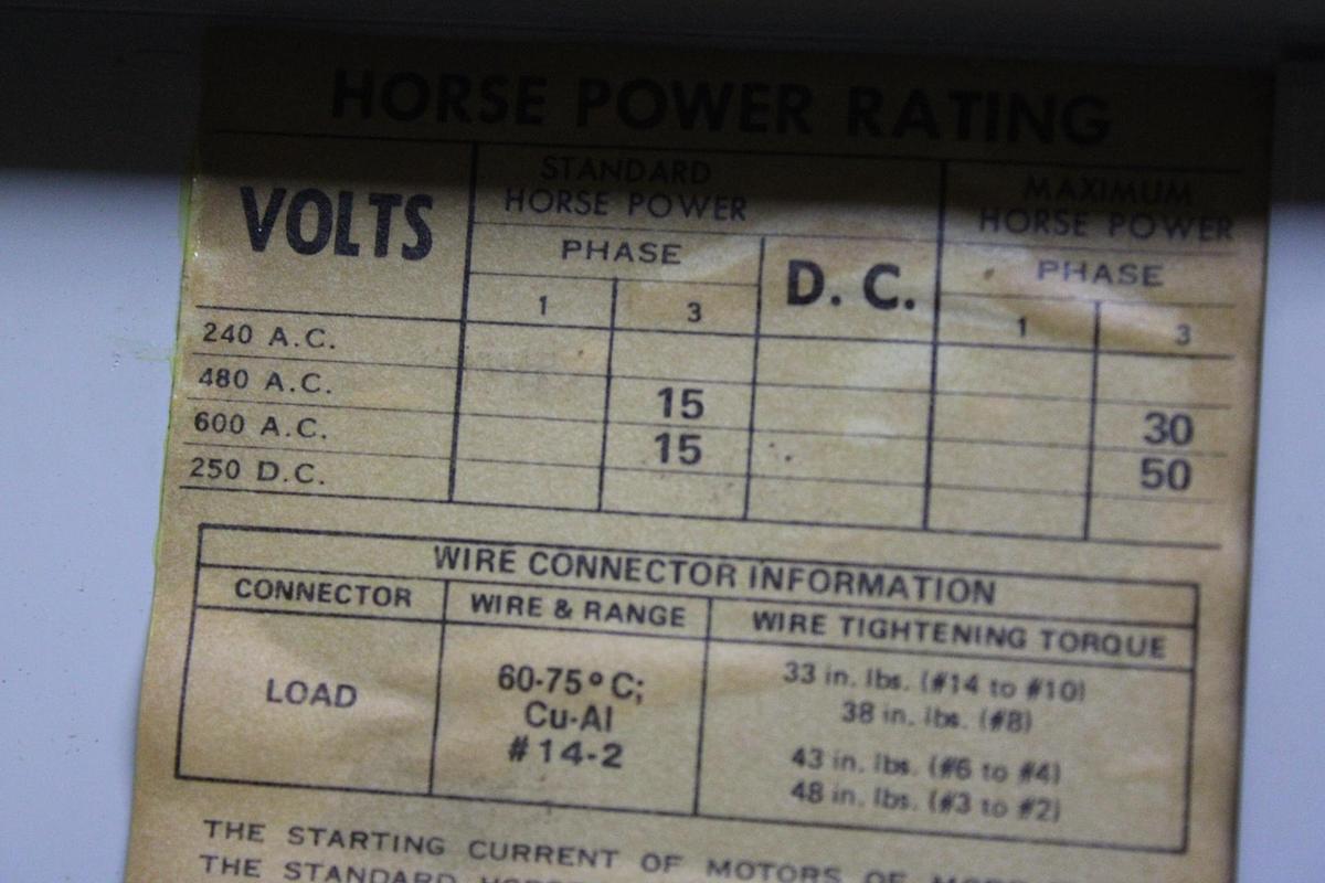 Used ITE TWIN VACU-BREAK FUSIBLE PANELBOARD SWITCH V7E3611 600V 30A