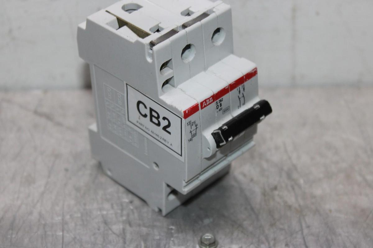 Used ABB CIRCUIT BREAKER S-262-D-8 400 VAC 8 AMP 2-POLE W/ AUXILIARY CONTACT