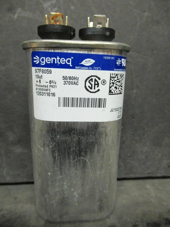 Used GENTEQ NON PCB CAPACITOR 10 uF 97F8059 370 VAC ELECTROLYTIC GENERAL ELECTRIC