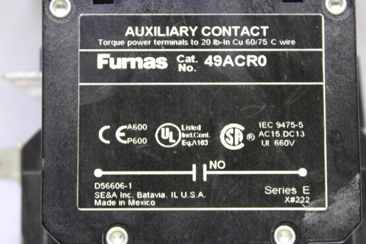 Used FURNAS CONTACTOR 42CF35AJBCE L38-579 600 VAC 40 AMP 20 HP COIL: 24 VOLT